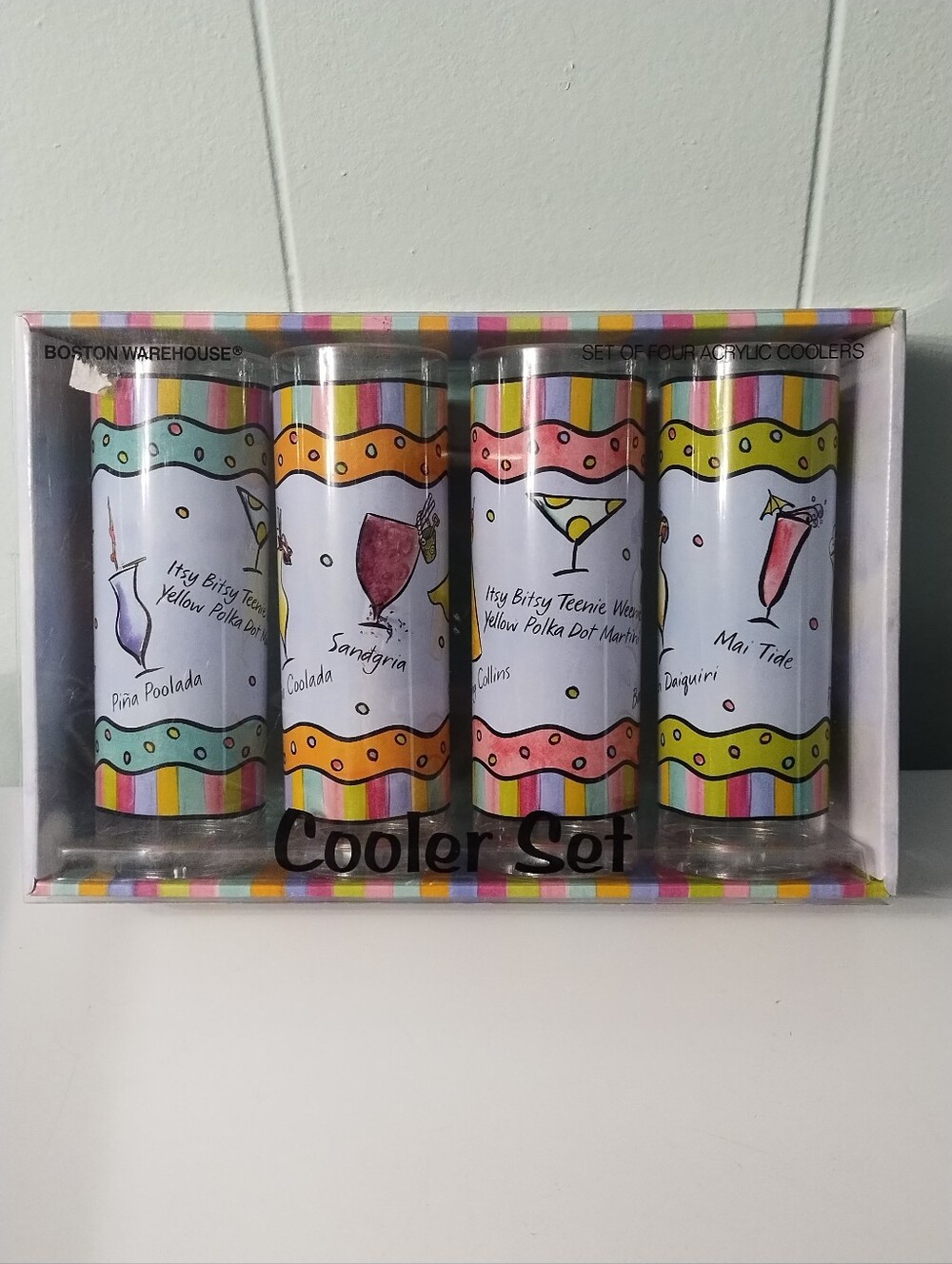 NIB Vintage Set Of 4 Boston Warehouse Acrylic Cooler 16 Oz. Glasses